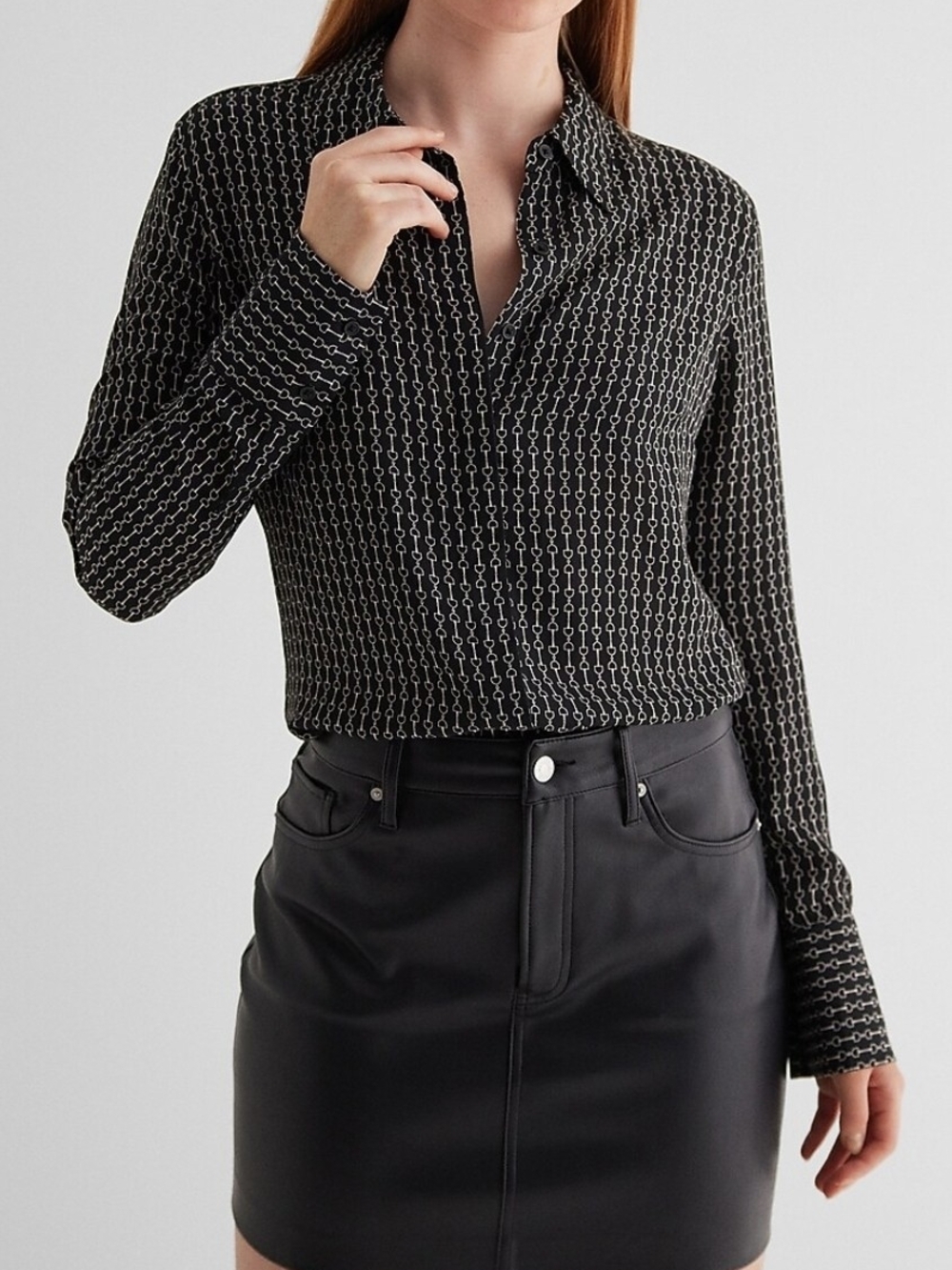 Express Slim Printed Portofino Shirt, Black, Medium